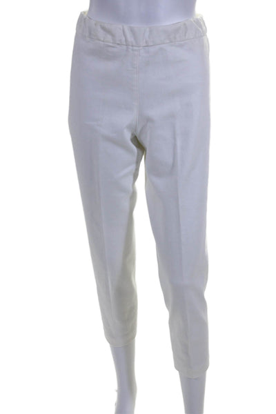 Designer Womens Elastic Waistband High Rise Pleated Cropped Pants White Size 4