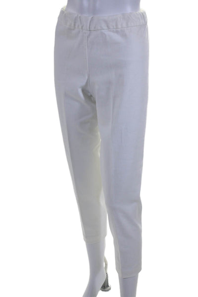 Designer Womens Elastic Waistband High Rise Pleated Cropped Pants White Size 4