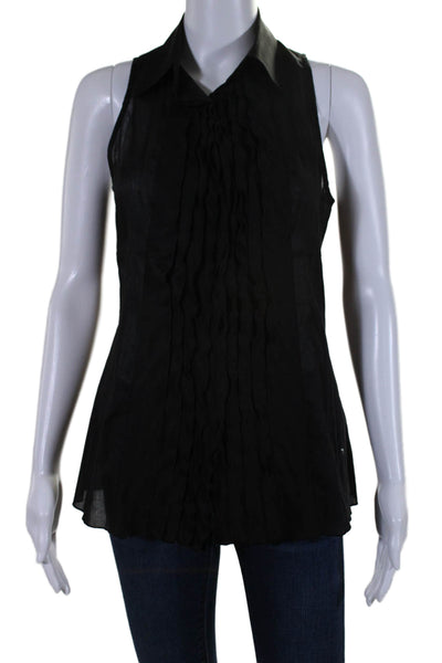 Walter Voulaz Womens Button Down Sleeveless Ruffled Tank Top Black Size EUR 42