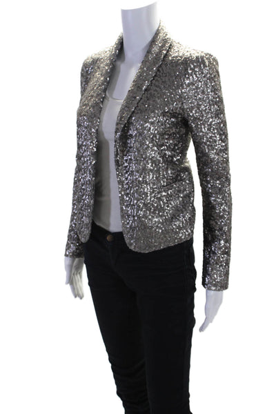 Sabine Womens Sequence Open Closure Collared Dress Blazer Silver Size XS