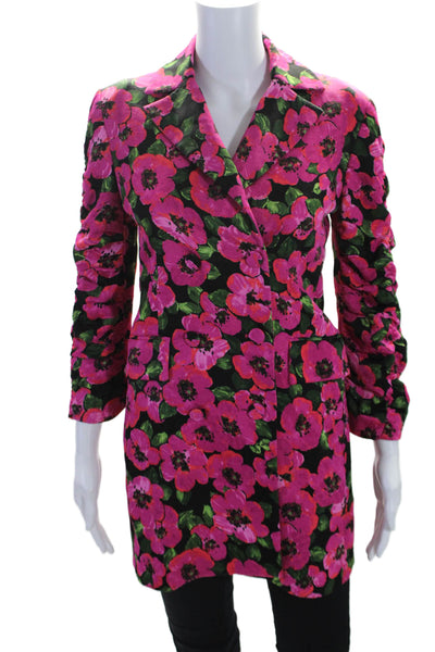 Zara Womens Textured V-neck Collared Buttons Floral Blazer Pink Size XS