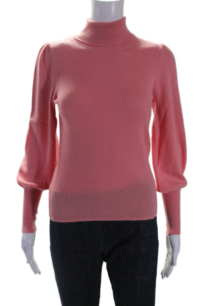 J Crew Womens Long Sleeve Ribbed Knit Turtleneck Sweater Pink Wool Size 2XS