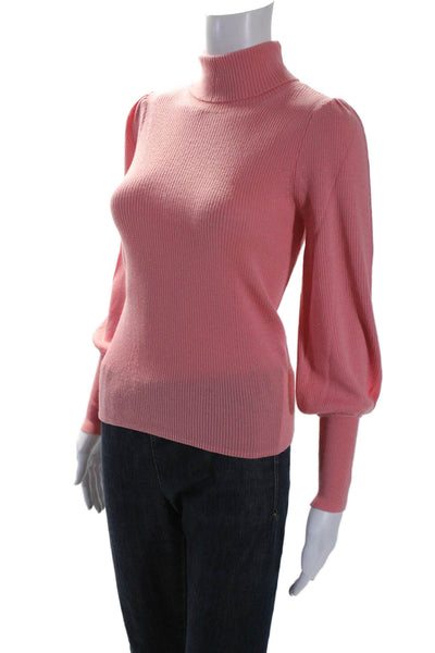 J Crew Womens Long Sleeve Ribbed Knit Turtleneck Sweater Pink Wool Size 2XS