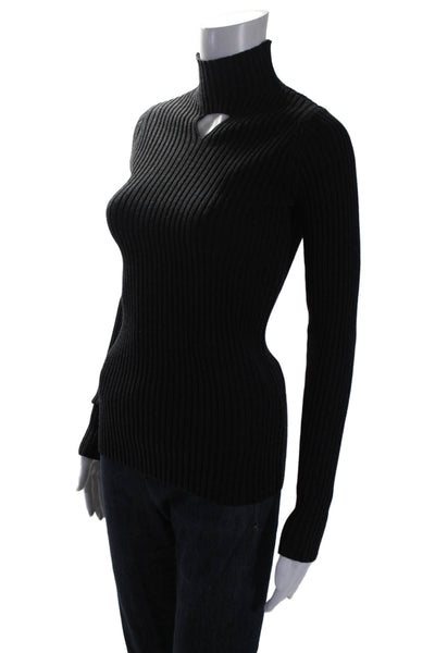 Bottega Veneta Womens Long Sleeve Mock Neck Ribbed Cut Out Sweater Gray Size XS