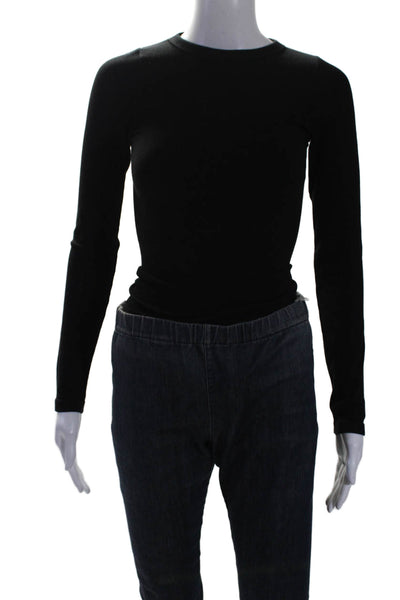 Irene Roth Womens Button Bottom Long Sleeve Crew Neck Ribbed Bodysuit Black XS