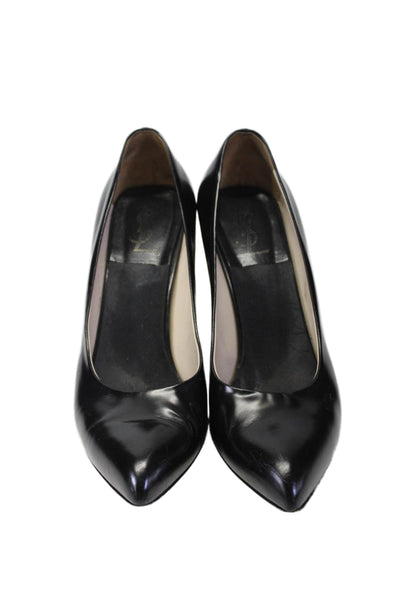 YSL Womens Wood Block Heel Pointed Toe Pumps Black Leather Size 39.5