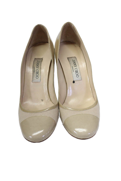 Jimmy Choo Womens Stiletto Cap Toe Canvas Leather Pumps Beige Size 39