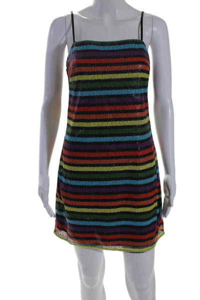 Wayf Women's Square Neck Spaghetti Straps Sequin Mini Dress Striped Size XS