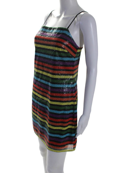 Wayf Women's Square Neck Spaghetti Straps Sequin Mini Dress Striped Size XS