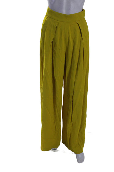 Karen Millen Women's Pleated Front Pockets Wide Leg Palazzo Pants Yellow Size 2