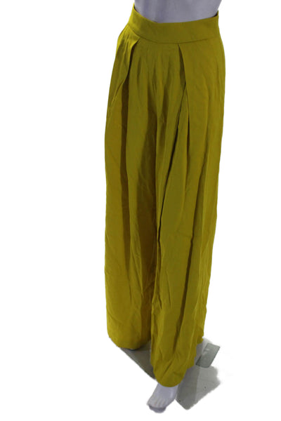 Karen Millen Women's Pleated Front Pockets Wide Leg Palazzo Pants Yellow Size 2