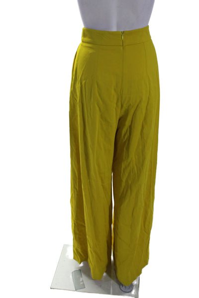 Karen Millen Women's Pleated Front Pockets Wide Leg Palazzo Pants Yellow Size 2