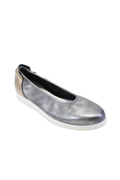 Arche Womens Slip On Round Toe Platform Flats Leather Silver Size 6