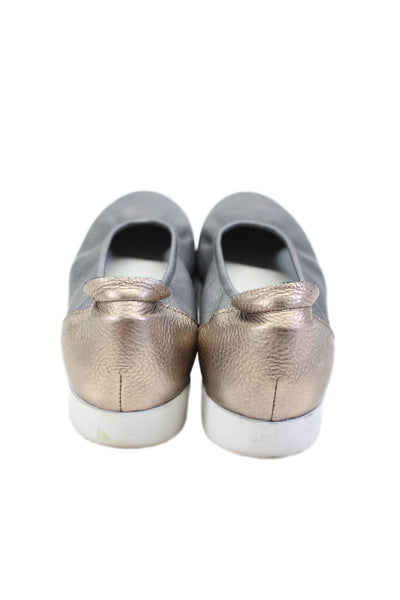 Arche Womens Slip On Round Toe Platform Flats Leather Silver Size 6