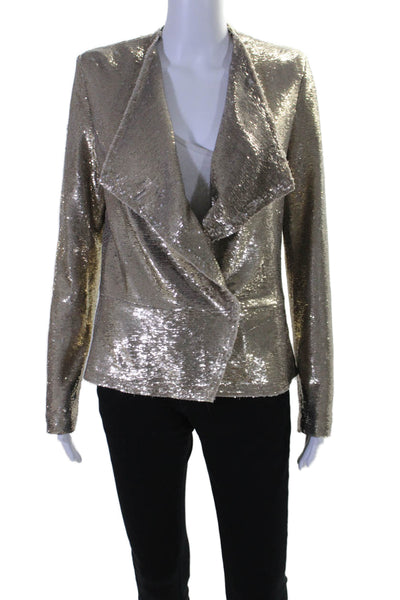 IRO Womens Gold Flip Sequins Open Front Long Sleeve Lined Jacket Size 16W