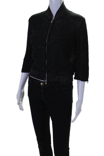 D. Exterior Womens Black Open Knit Full Zip Long Sleeve Jacket Size M