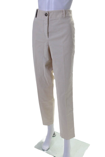 Peserico Womens Cream Cotton High Rise Pleated Straight Leg Pants Size 46