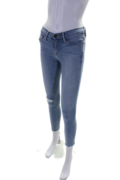 Frame Womens Cotton Skinny Fray Leg Zip Button Jeans Blue Size EUR 25