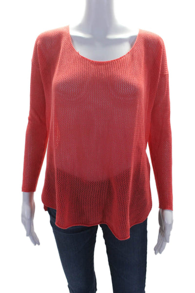 Soft Joie Womens Cotton Sheer Knit Long Sleeve Round Neck Top Red Size XS