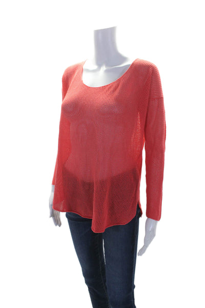 Soft Joie Womens Cotton Sheer Knit Long Sleeve Round Neck Top Red Size XS