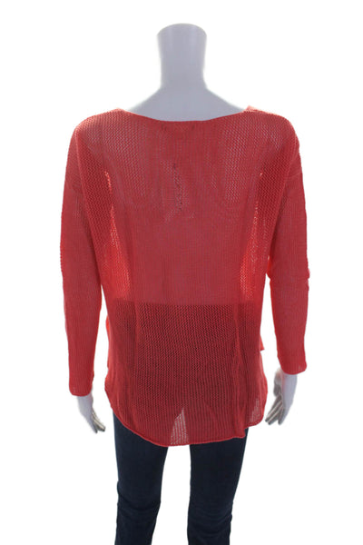 Soft Joie Womens Cotton Sheer Knit Long Sleeve Round Neck Top Red Size XS