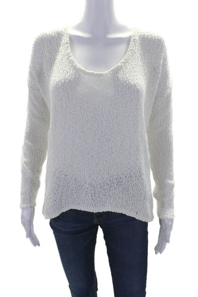 Feel The Piece Womens Cotton Round Neck Crochet Open Knit Sweater White OS