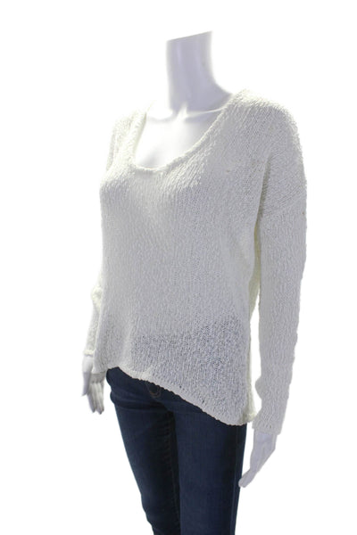 Feel The Piece Womens Cotton Round Neck Crochet Open Knit Sweater White OS