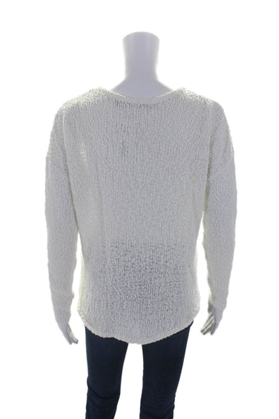 Feel The Piece Womens Cotton Round Neck Crochet Open Knit Sweater White OS