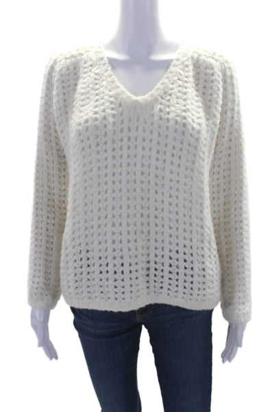 Line Womens Chunky Cable Knit Long Sleeve Round Neck Sweater White Size XS