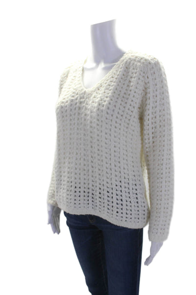 Line Womens Chunky Cable Knit Long Sleeve Round Neck Sweater White Size XS