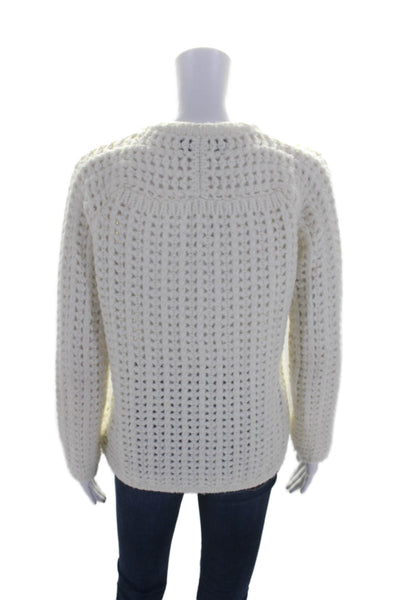 Line Womens Chunky Cable Knit Long Sleeve Round Neck Sweater White Size XS