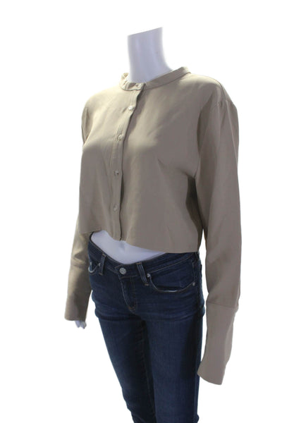 87Origin Women's Round Neck Long Sleeves Lace Up Cropped Top Beige Size 10