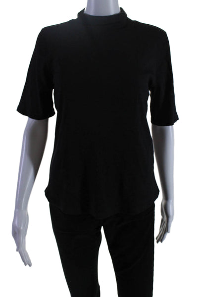 Elie Tahari Womens Short Sleeves Turtleneck Sweater Black Cotton Size Large