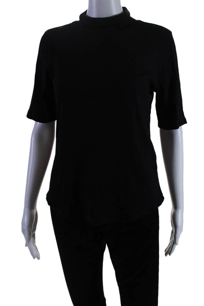 Elie Tahari Womens Short Sleeves Turtleneck Sweater Black Cotton Size Large