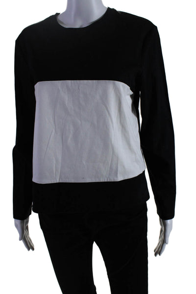 Narciso Rodriguez Womens Long Sleeve Crew Neck T Shirt White Black 46