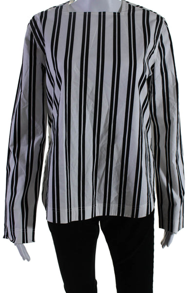 Balenciaga Paris Womens Long Sleeve Striped Blouse Black White Size 40