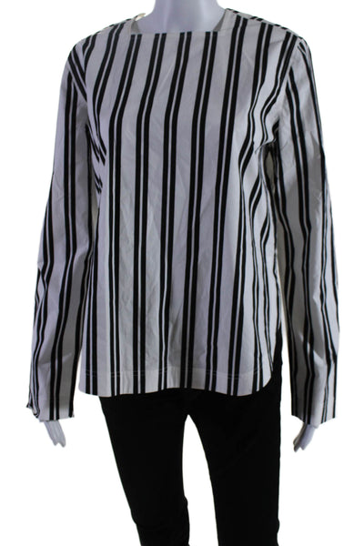 Balenciaga Paris Womens Long Sleeve Striped Blouse Black White Size 40