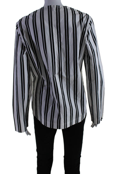 Balenciaga Paris Womens Long Sleeve Striped Blouse Black White Size 40