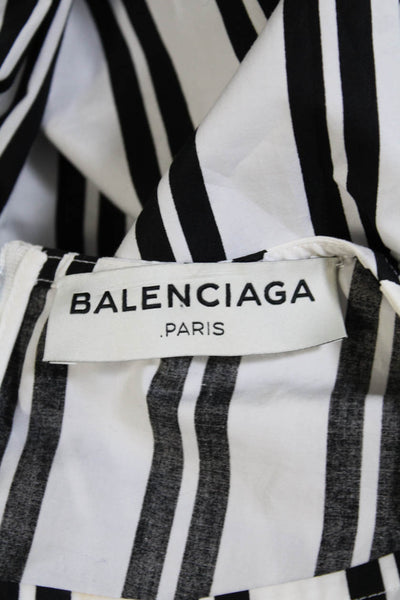 Balenciaga Paris Womens Long Sleeve Striped Blouse Black White Size 40