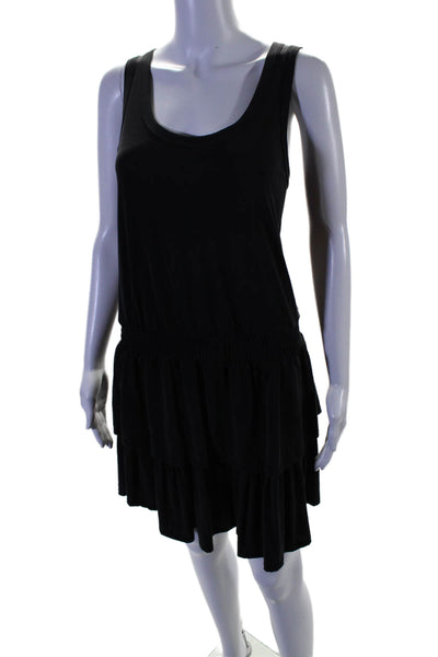 Drew Womens Sleeveless Textured Elastic Waistband Tiered Dress Black Size M