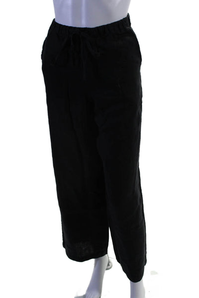 Rails Womens Linen Texture Elastic Waistband Crop Wide Leg Pants Black Size XS