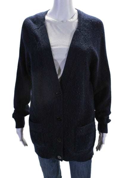 Vince Womens Cotton Knit Open Front Buttons Collar Cardigan Navy Size S