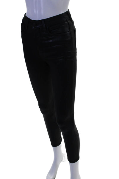 L Agence Womens Cotton Shiny Texture Sleep Zip Button Skinny Jeggings Black Size