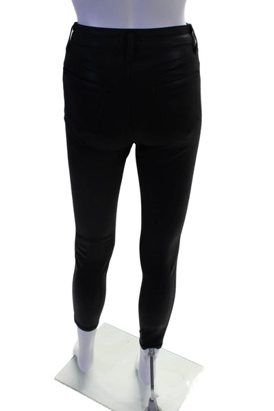 L Agence Womens Cotton Shiny Texture Sleep Zip Button Skinny Jeggings Black Size