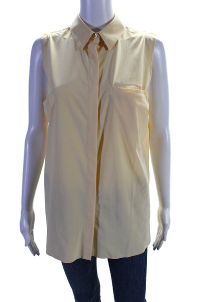 Athleta Womens Collared Buttoned-Up Sleeveless Casual Blouse Yellow Size M