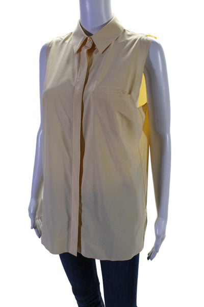 Athleta Womens Collared Buttoned-Up Sleeveless Casual Blouse Yellow Size M