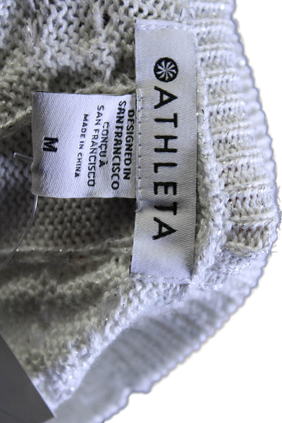 Athleta Womens Glitter Print Knitted Long Sleeve Textured Sweater White Size M