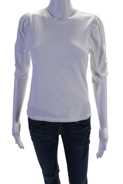 Frame Womens Short Puffy Sleeves Pullover Tee Shirt White Size Extra Small