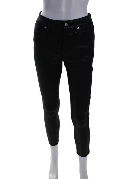 7 For All Mankind Women's High Waist Coated Skinny Pants Black Size 25