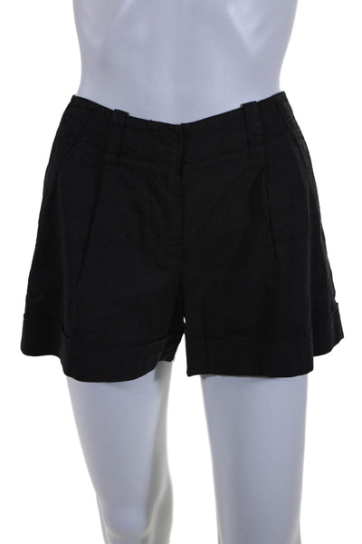 Theory Womens Linen Pleated Front Mid Rise Zip Up Lorie Shorts Black Size 2